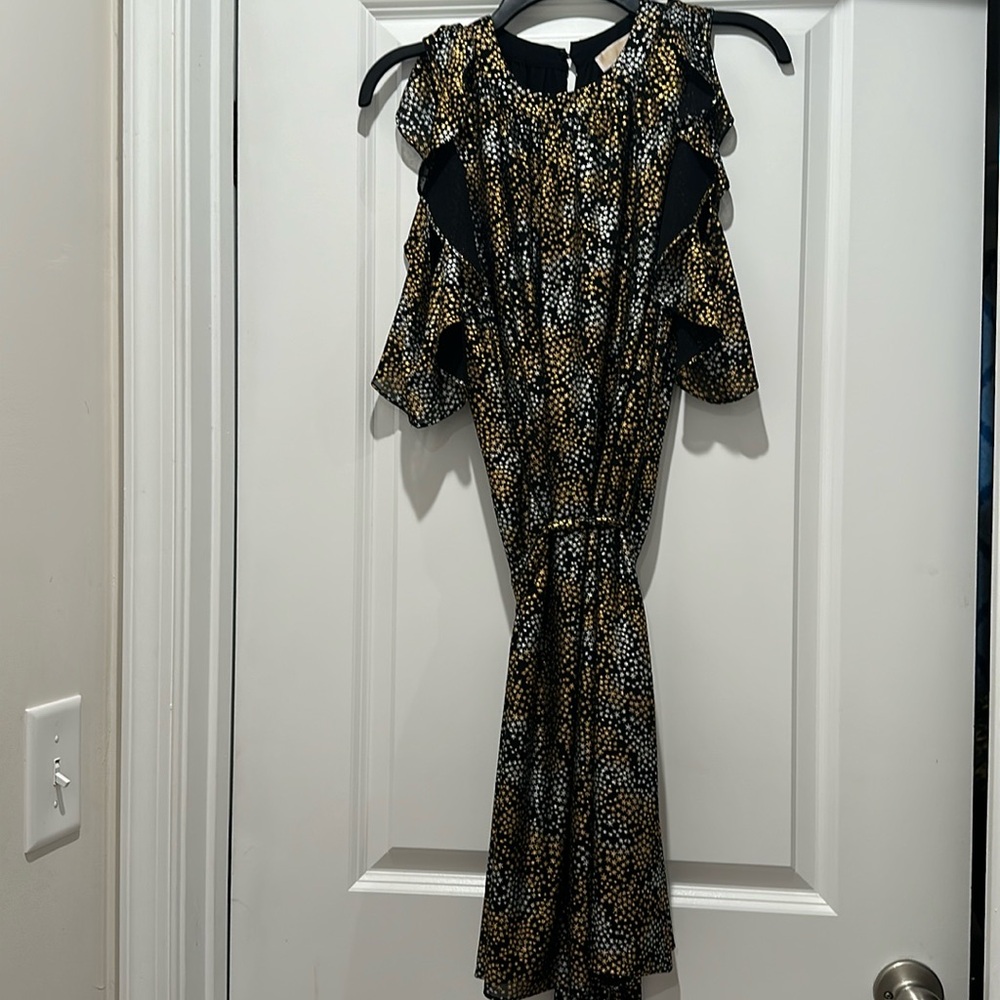 💋 Michael Kors Cold Shoulder Flutter Sleeves Dress Stars Metallic